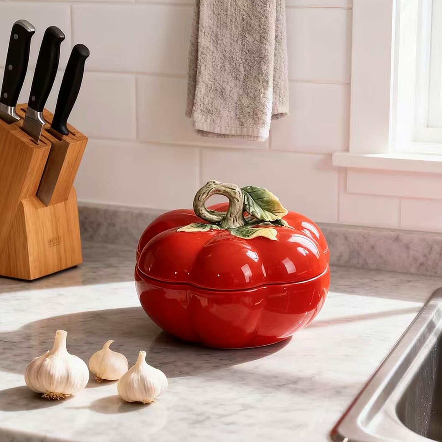 Amazon.com: FORLONG Ceramic Red Tomato Cookie Candies Jar with Lid